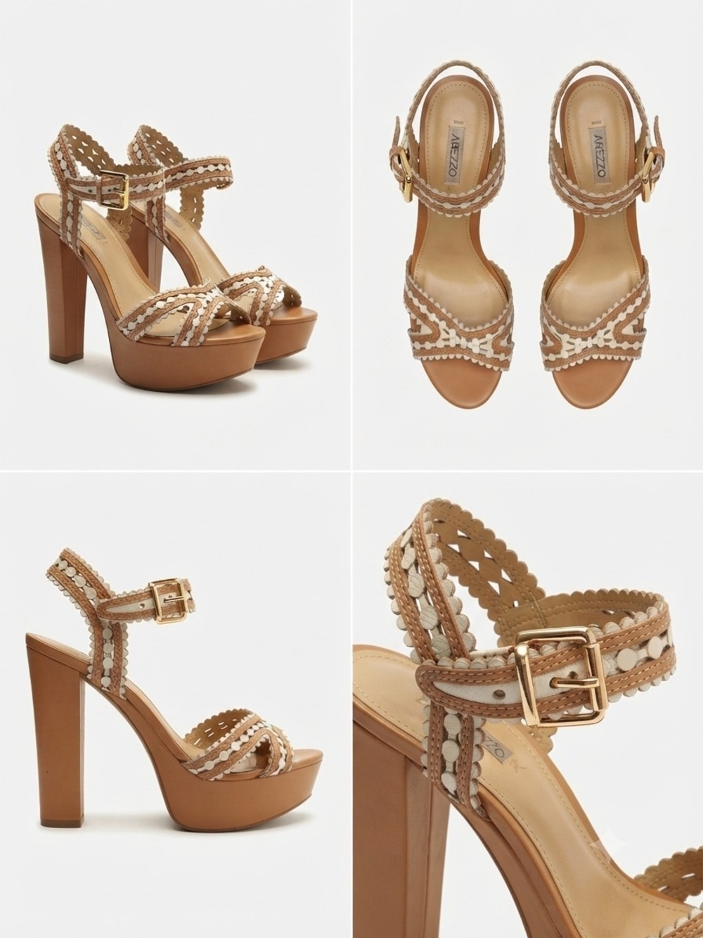 Arezzo Tan Braided Platform Heels with Ankle Buckle Sz 7-7.5